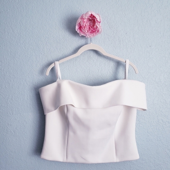 Eliza J White Off Shoulder Scuba Cropped Top - Picture 1 of 6